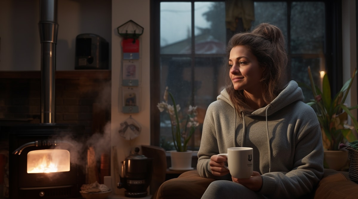 cosy woman dreaming of old back boiler upgrade