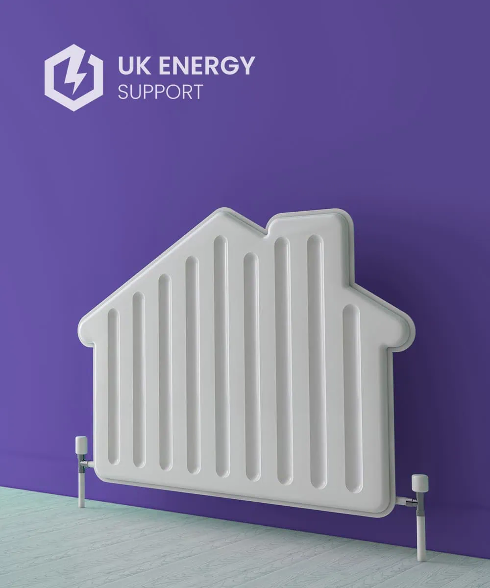 UK energy support central heating radiator in house shape